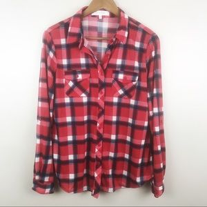 EDEN & OLIVIA Anthropologie Red Plaid Shirt Medium Long Sleeve